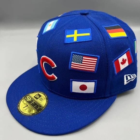 Chicago Cubs Hat Men 7 5/8 Blue All Over Flag 59Fifty New Era Fitted Cap - Picture 2 of 7